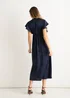 Gini London Navy Floral Satin Jacquard Lace Trim Midi Dress - 8 Image 2