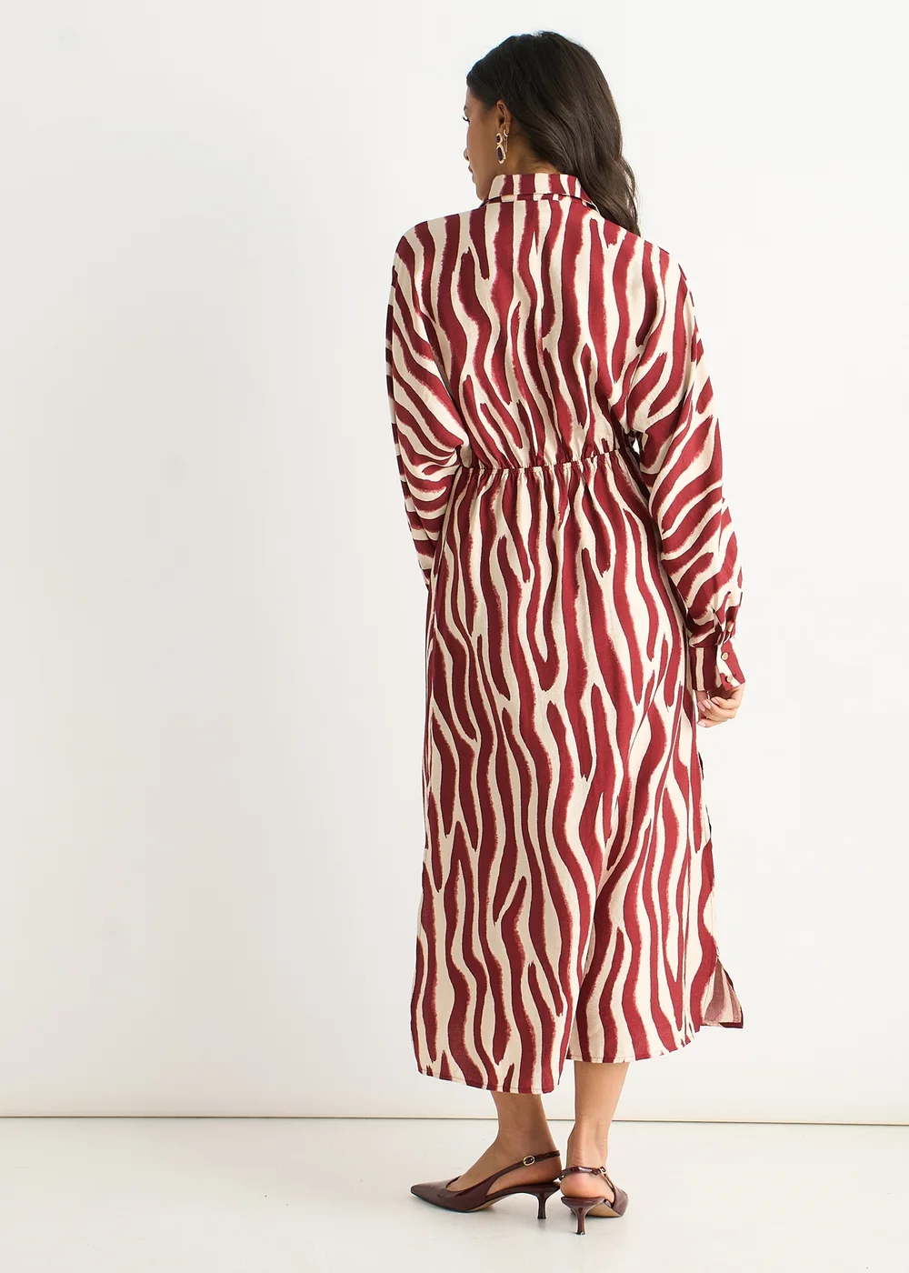 Gini London Burgundy Zebra Print Batwing Sleeves Shirt Dress - 8 Image 3