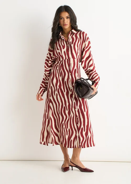 Gini London Burgundy Zebra Print Batwing Sleeves Shirt Dress - 8 Image 2