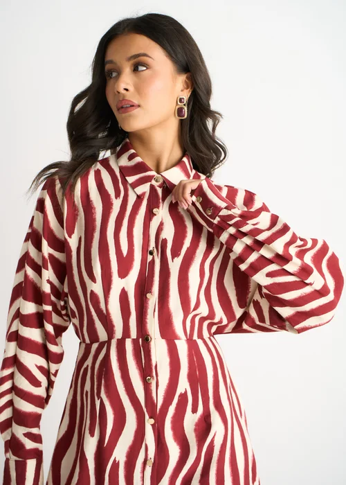 Gini London Burgundy Zebra Print Batwing Sleeves Shirt Dress - 8 Image 5