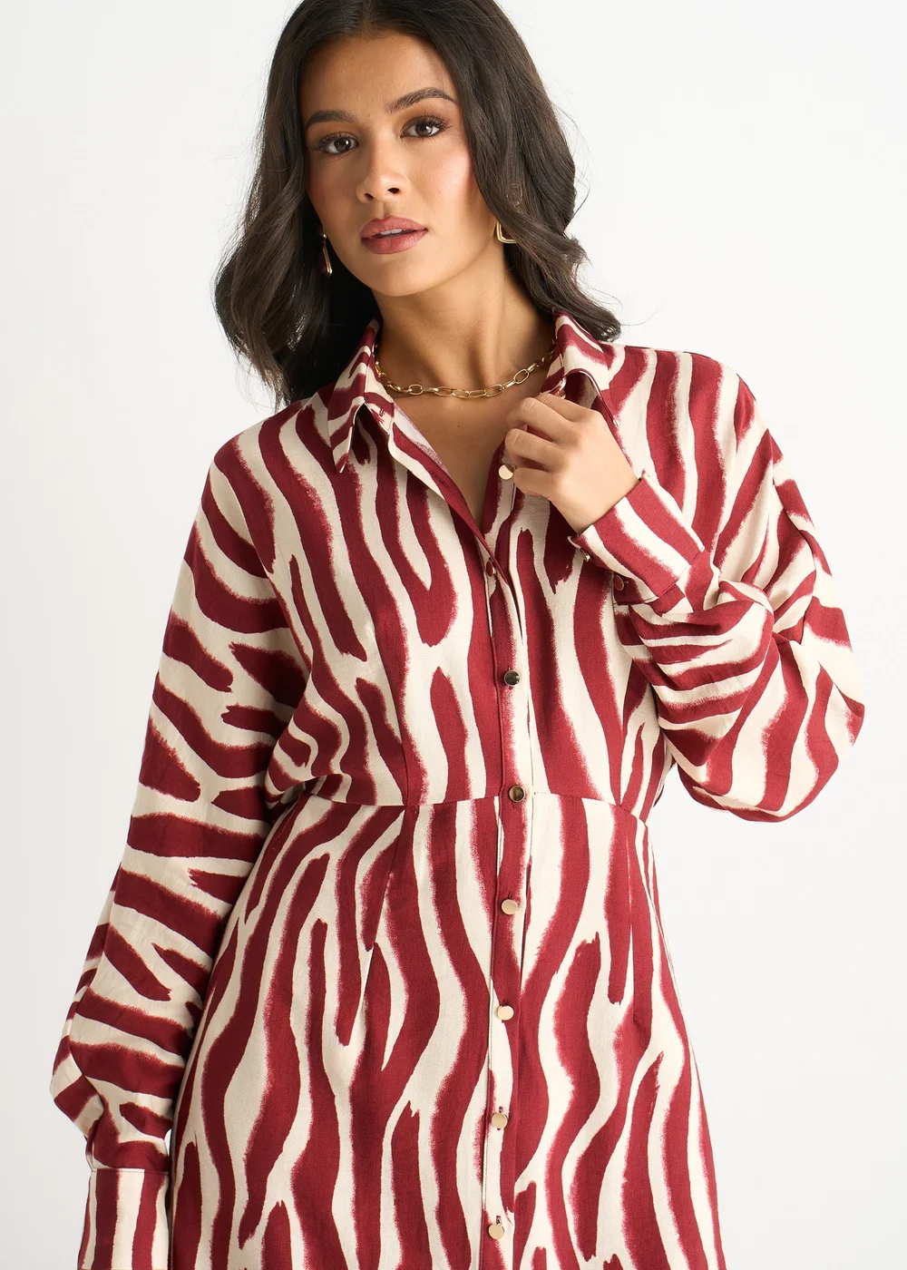 Gini London Burgundy Zebra Print Batwing Sleeves Shirt Dress - 8 Image 4