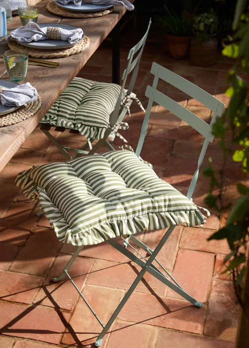 Wylder Millie Ruffle Green 2 Pack Indoor/Outdoor Seat Pads (40 x 40cm) - 40cm x 40cm Image 1