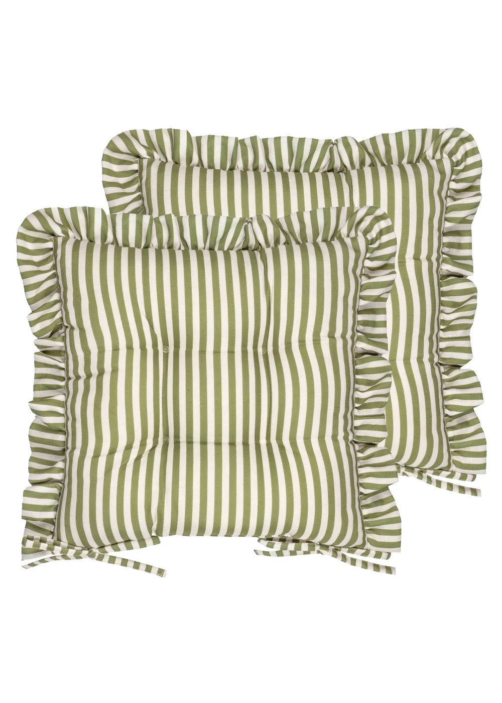 Wylder Millie Ruffle Green 2 Pack Indoor/Outdoor Seat Pads (40 x 40cm) - 40cm x 40cm Image 2