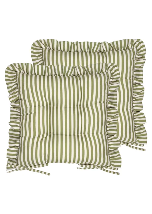 Wylder Millie Ruffle Green 2 Pack Indoor/Outdoor Seat Pads (40 x 40cm) - 40cm x 40cm Image 2