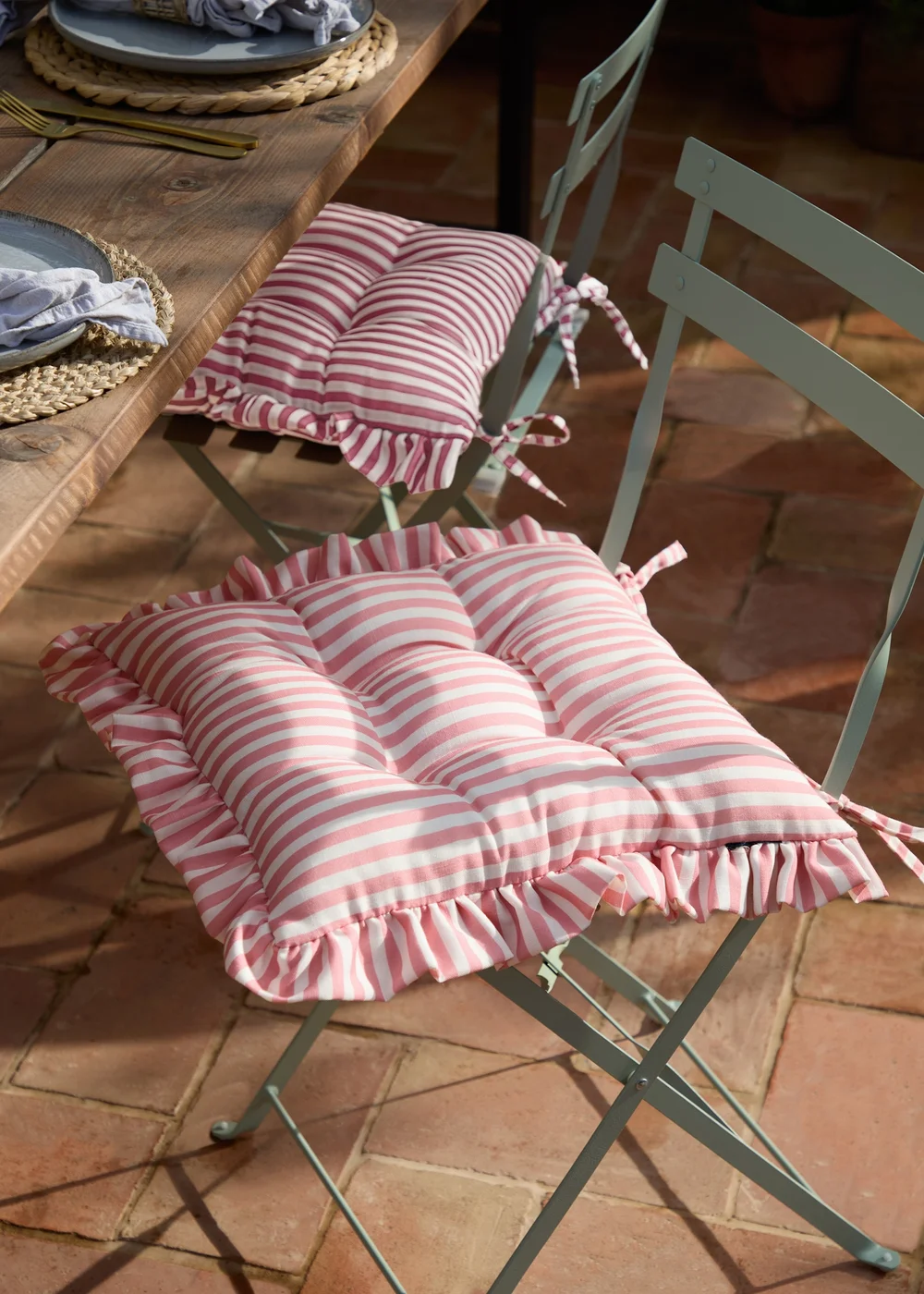 Wylder Millie Ruffle Pink 2 Pack Indoor/Outdoor Seat Pads (40 x 40cm) - 40cm x 40cm Image 1