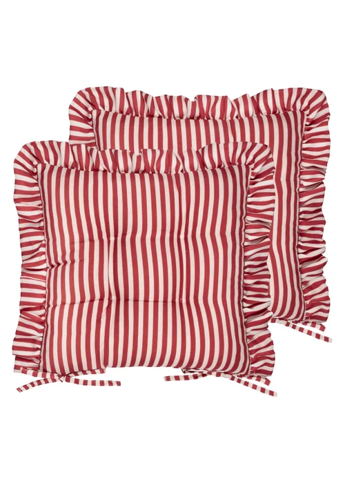 Wylder Millie Ruffle Red 2 Pack Indoor/Outdoor Seat Pads (40 x 40cm) - 40cm x 40cm Image 2