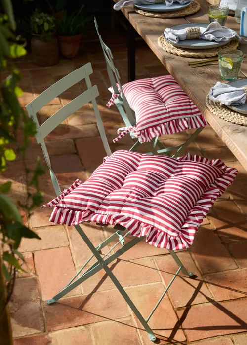 Wylder Millie Ruffle Red 2 Pack Indoor/Outdoor Seat Pads (40 x 40cm) - 40cm x 40cm Image 1