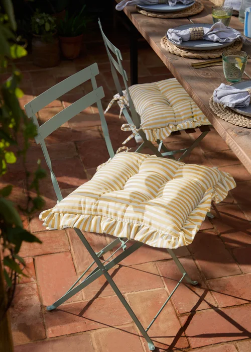 Wylder Millie Ruffle Yellow 2 Pack Indoor/Outdoor Seat Pads (40 x 40cm) - 40cm x 40cm Image 1