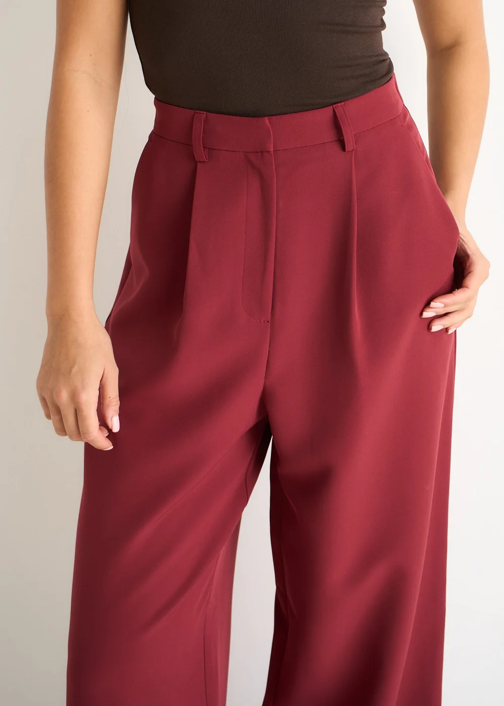 Gini London Rust Wide Leg Pleat Tailoring Trouser - 12 Image 3