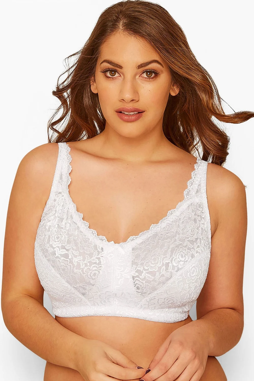 Yours Curve White Hi Shine Lace Non-Padded Non-Wired Full Cup Bra - 42G Image 1