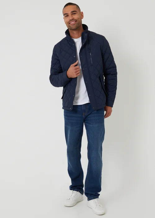 Threadbare Navy Showerproof Funnel Neck Quilted Jacket - XL Image 3