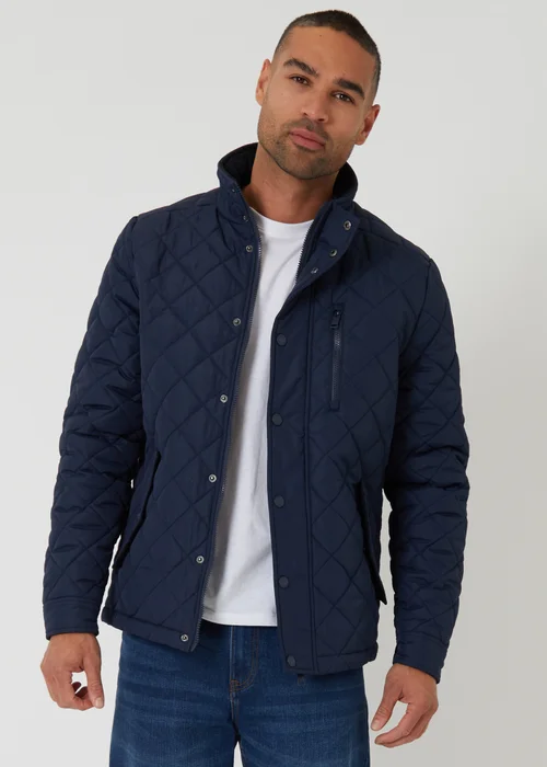 Threadbare Navy Showerproof Funnel Neck Quilted Jacket - XL Image 1