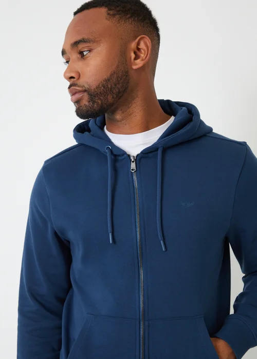Threadbare Dark Blue Cotton Blend Zip Through Hoodie - XXL Image 4