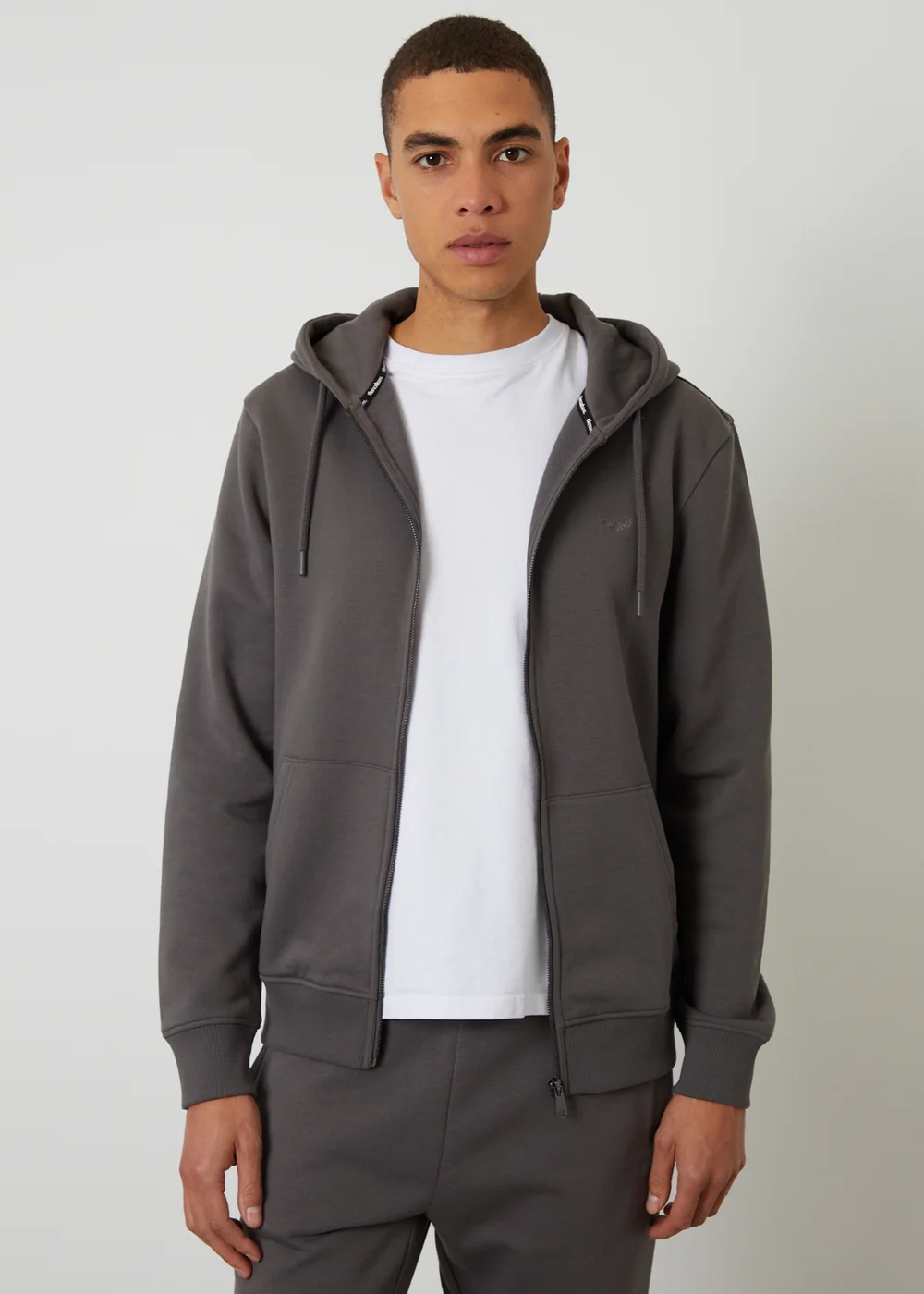 Threadbare Grey Cotton Blend Zip Through Hoodie - Large Image 1
