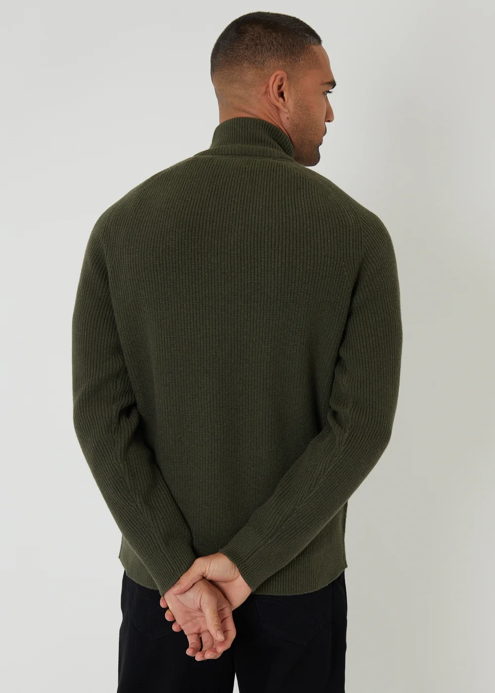 Threadbare Green Cotton Blend Rib Panel Quarter Zip Knitted Jumper - XXL Image 2