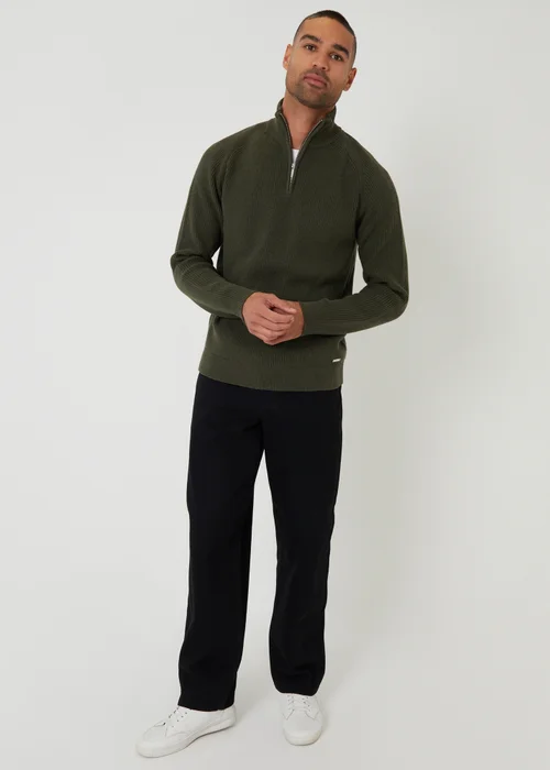 Threadbare Green Cotton Blend Rib Panel Quarter Zip Knitted Jumper - XXL Image 3