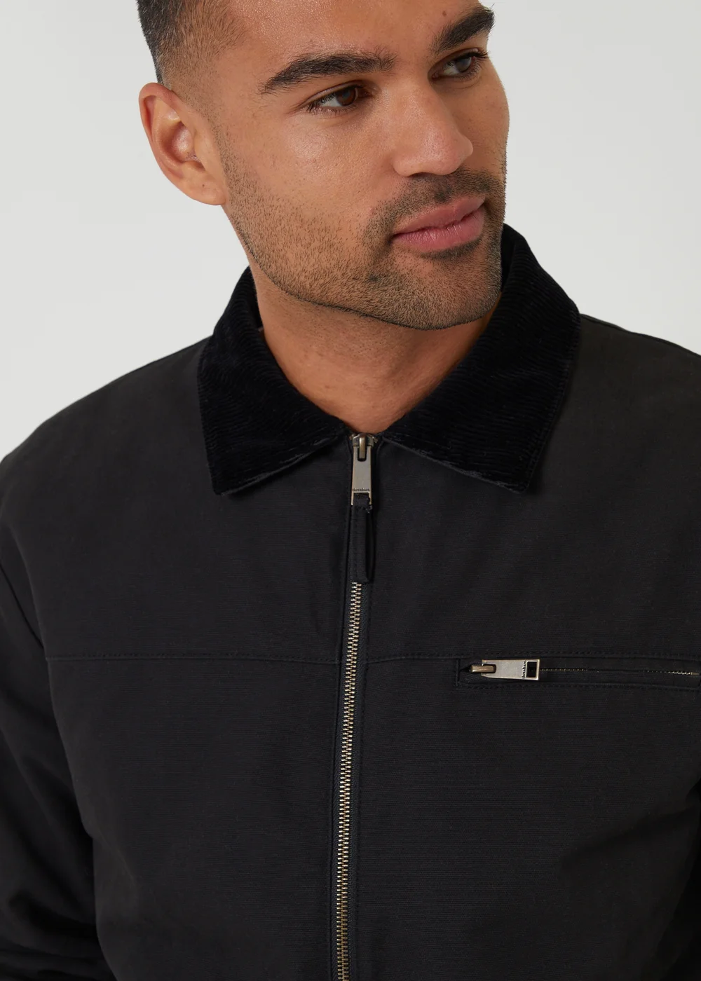 Threadbare Black Cotton Canvas Jacket With Corduroy Collar - S Image 4