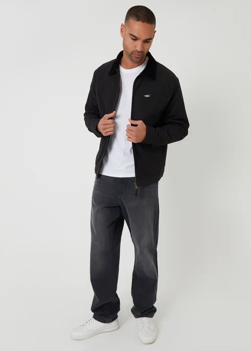 Threadbare Black Cotton Canvas Jacket With Corduroy Collar - S Image 3