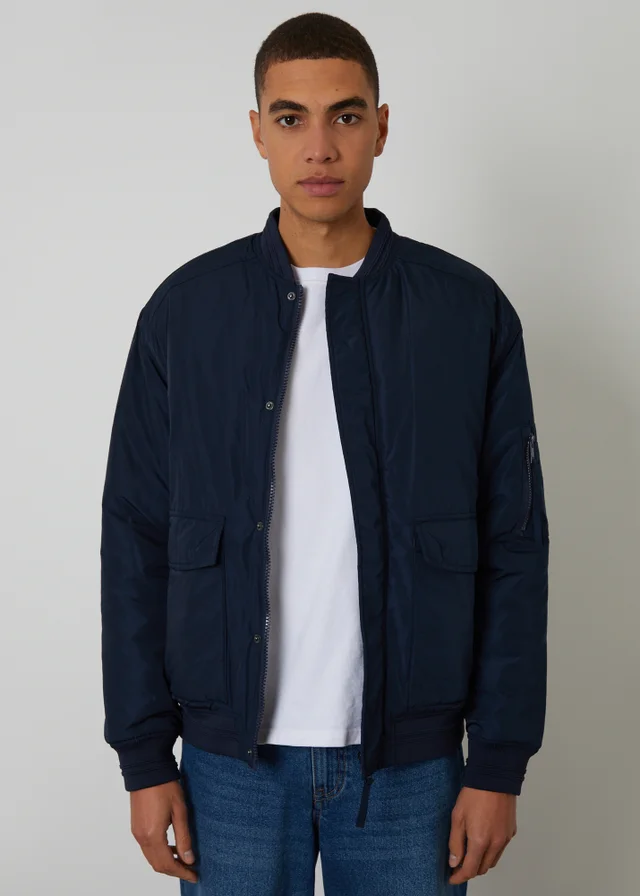 Threadbare Navy Padded Bomber Jacket