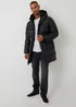 Threadbare Black Showerproof PU Longline Puffer Coat - M Image 3