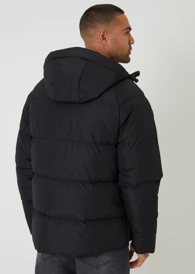 Threadbare Black Showerproof Ripstop Hooded Padded Coat