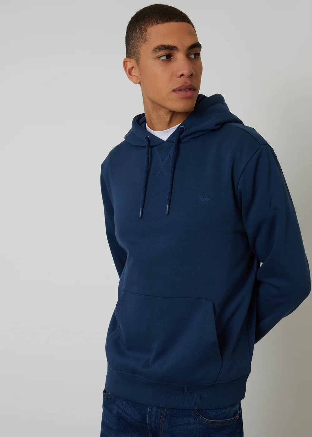 Threadbare Dark Blue Cotton Blend Pullover Hoody - Large Image 1
