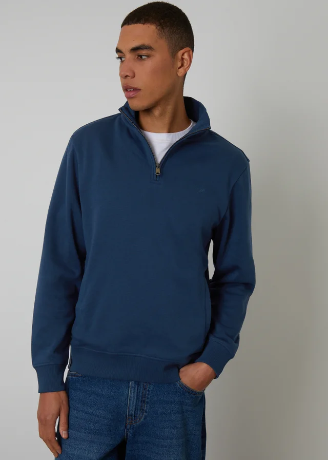 Threadbare Dark Blue Quarter Zip Sweatshirt