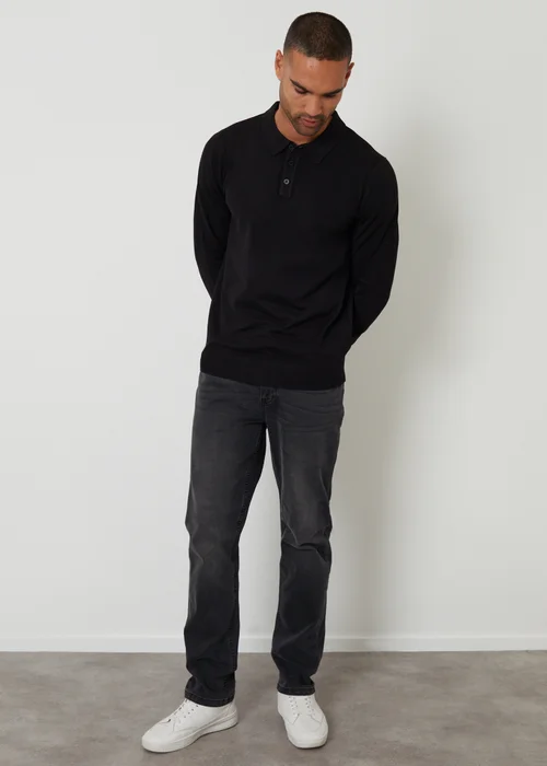 Threadbare Black Knitted Long Sleeve Polo Jumper - XXL Image 3