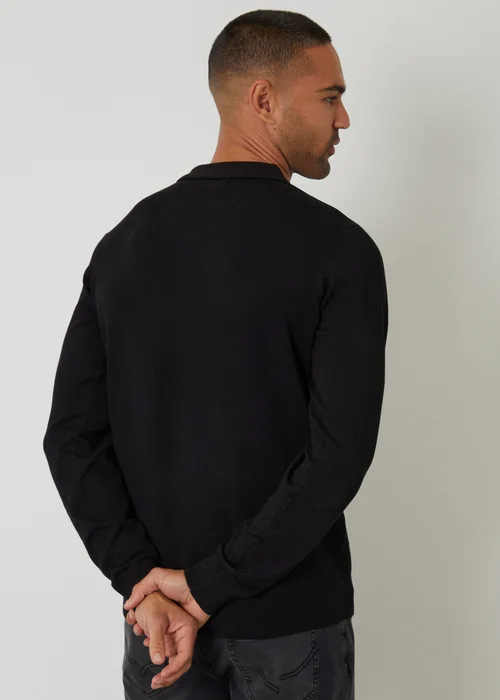 Threadbare Black Knitted Long Sleeve Polo Jumper - XXL Image 2