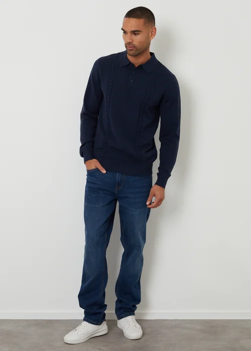 Threadbare Navy Cable Knit Long Sleeve Polo Jumper - XXL Image 3