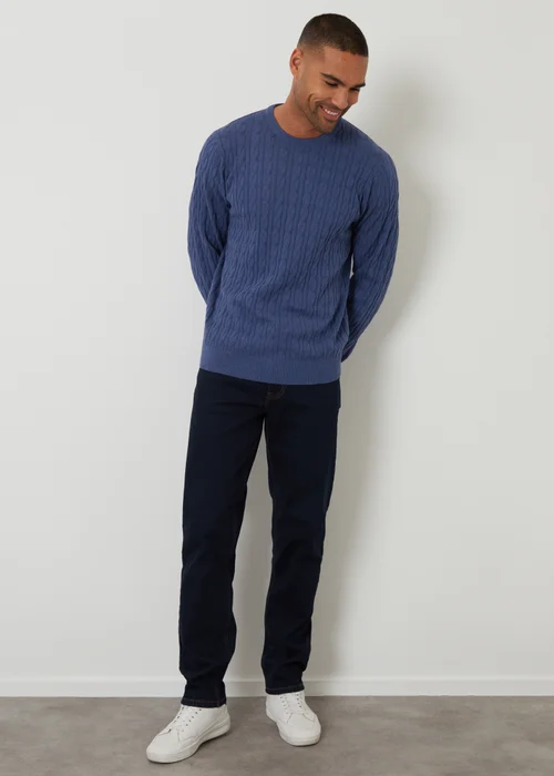 Threadbare Blue Cable Knit Crew Neck Jumper - Medium Image 3