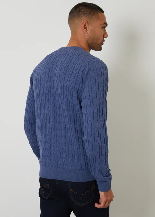 Threadbare Blue Cable Knit Crew Neck Jumper - Medium Image 2