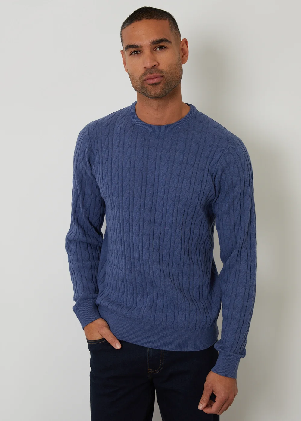 Threadbare Blue Cable Knit Crew Neck Jumper - Medium Image 1