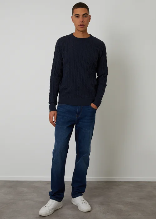 Threadbare Navy Cable Knit Crew Neck Jumper - XXL Image 3