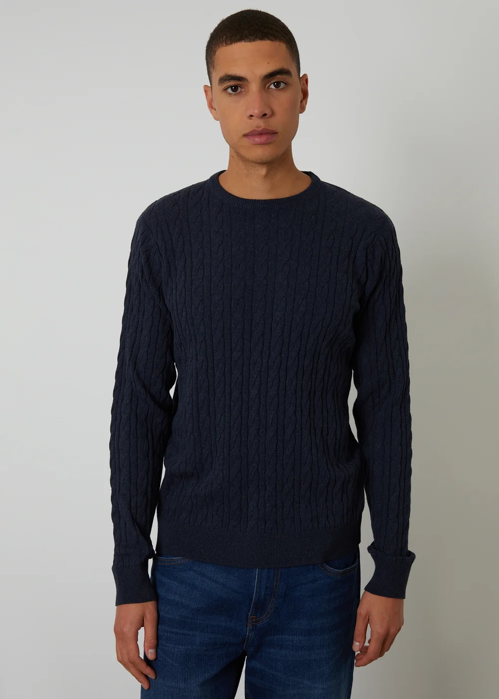Threadbare Navy Cable Knit Crew Neck Jumper - XXL Image 1