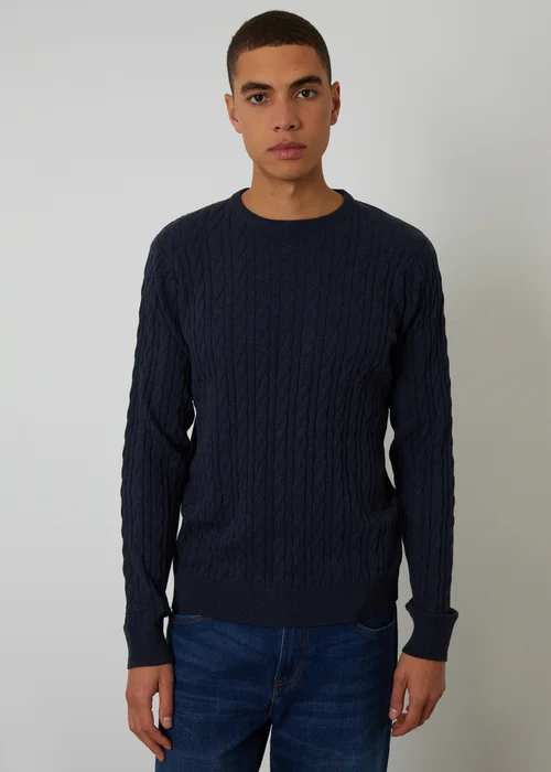Threadbare Navy Cable Knit Crew Neck Jumper - XXL Image 1