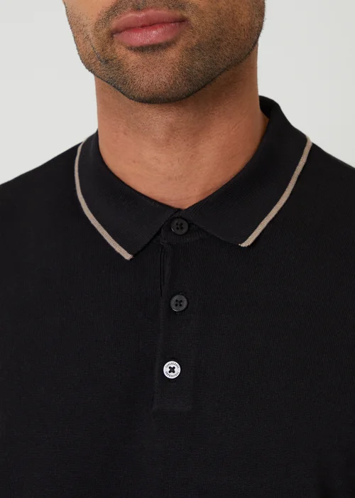 Threadbare Black Knitted Long Sleeve Polo Jumper - Large Image 4