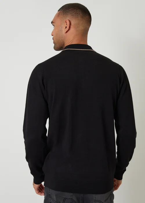 Threadbare Black Knitted Long Sleeve Polo Jumper - Large Image 2