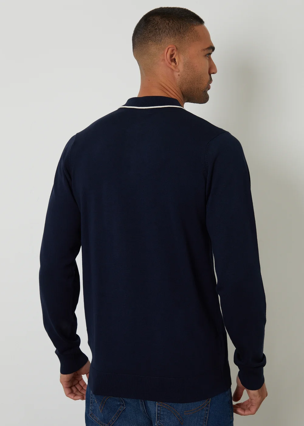 Threadbare Navy Knitted Long Sleeve Polo Jumper - Medium Image 2
