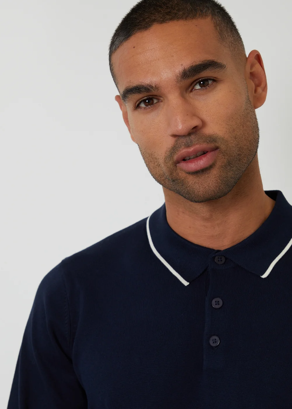 Threadbare Navy Knitted Long Sleeve Polo Jumper - M Image 4