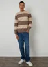 Threadbare Stone Striped Knitted Rugby Polo Jumper - Large Image 3