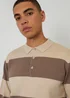 Threadbare Stone Striped Knitted Rugby Polo Jumper - Large Image 4