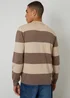 Threadbare Stone Striped Knitted Rugby Polo Jumper - Large Image 2