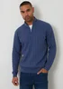 Threadbare Blue Cable Knit Quarter Zip Jumper - Large Image 1