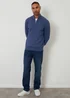 Threadbare Blue Cable Knit Quarter Zip Jumper - Large Image 3