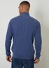Threadbare Blue Cable Knit Quarter Zip Jumper - Large Image 2