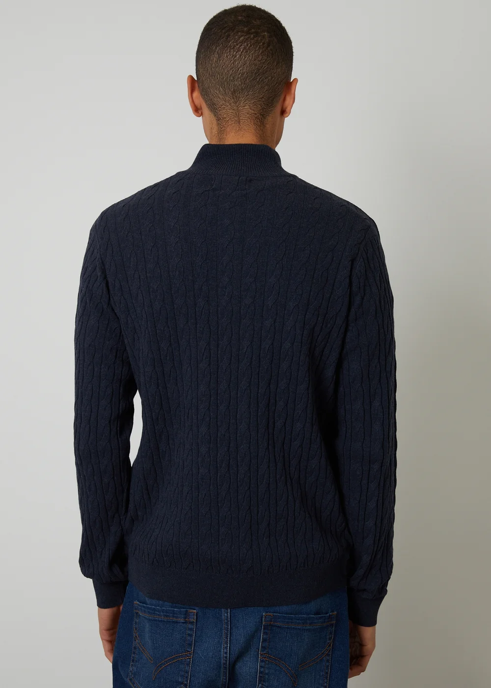 Threadbare Navy Cable Knit Quarter Zip Jumper - XXL Image 2