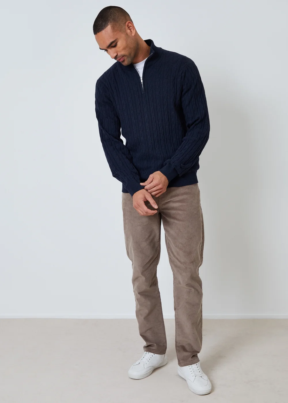 Threadbare Navy Cable Knit Quarter Zip Jumper - 2XL Image 3