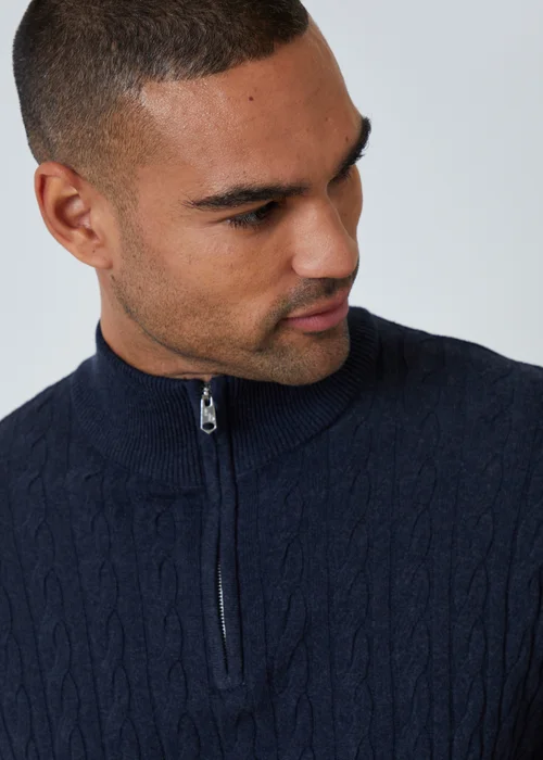 Threadbare Navy Cable Knit Quarter Zip Jumper - 2XL Image 4