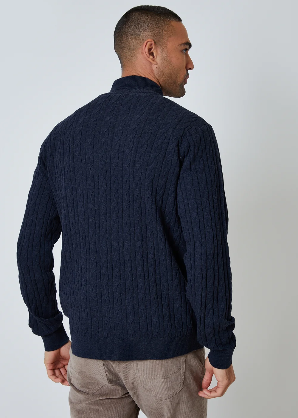 Threadbare Navy Cable Knit Quarter Zip Jumper - 2XL Image 2